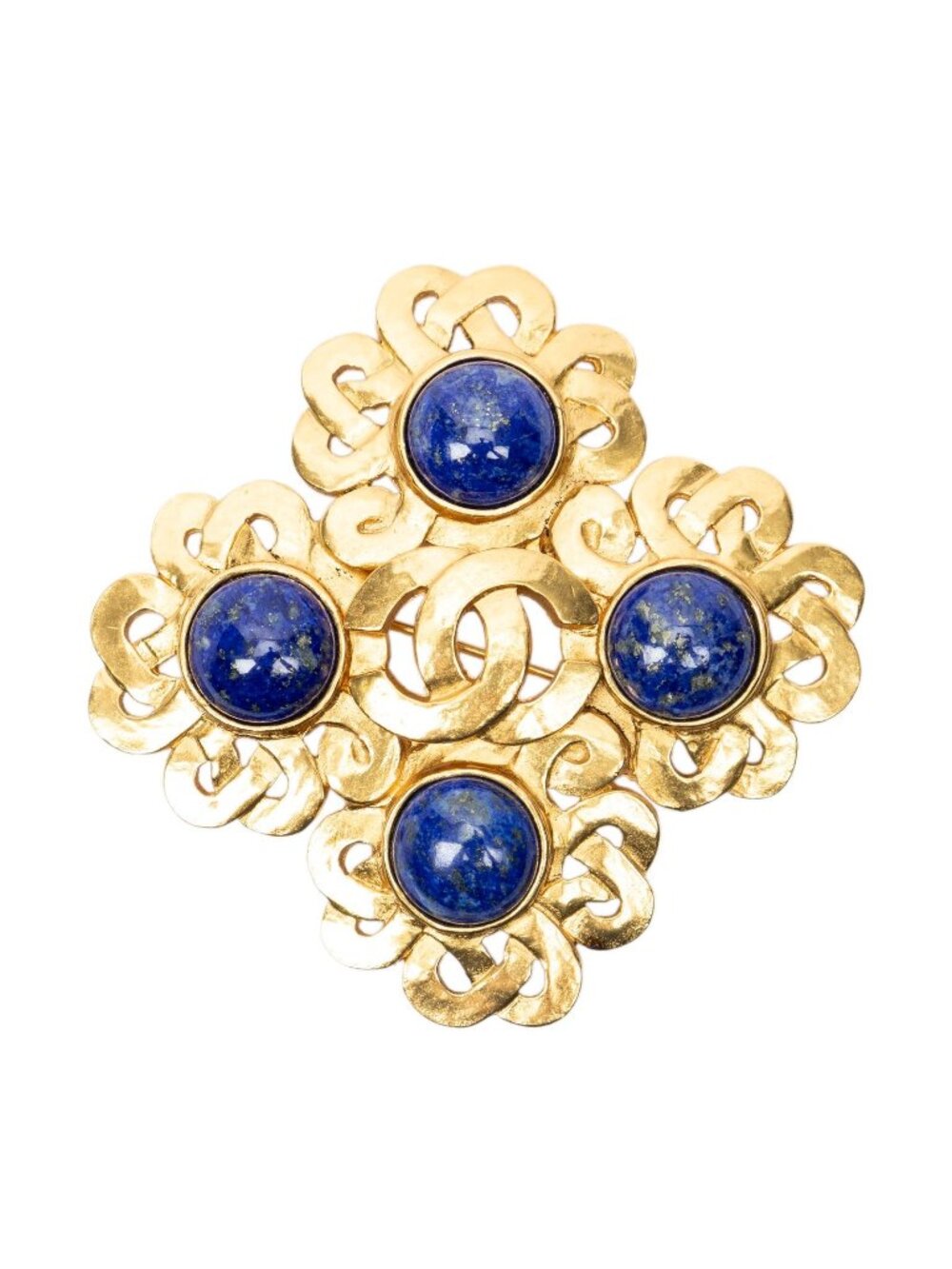 Chanel CC Lapis Lazuli Gem Brooch Blue Gold Plated